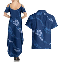 Aloha Hawaii Floral Tapa Couples Matching Summer Maxi Dress and Hawaiian Shirt Patchwork Navy - Polynesian Pride