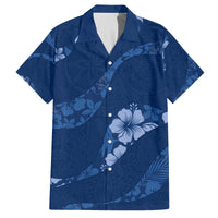 Aloha Hawaii Floral Tapa Family Matching Off The Shoulder Long Sleeve Dress and Hawaiian Shirt Patchwork Navy - Polynesian Pride