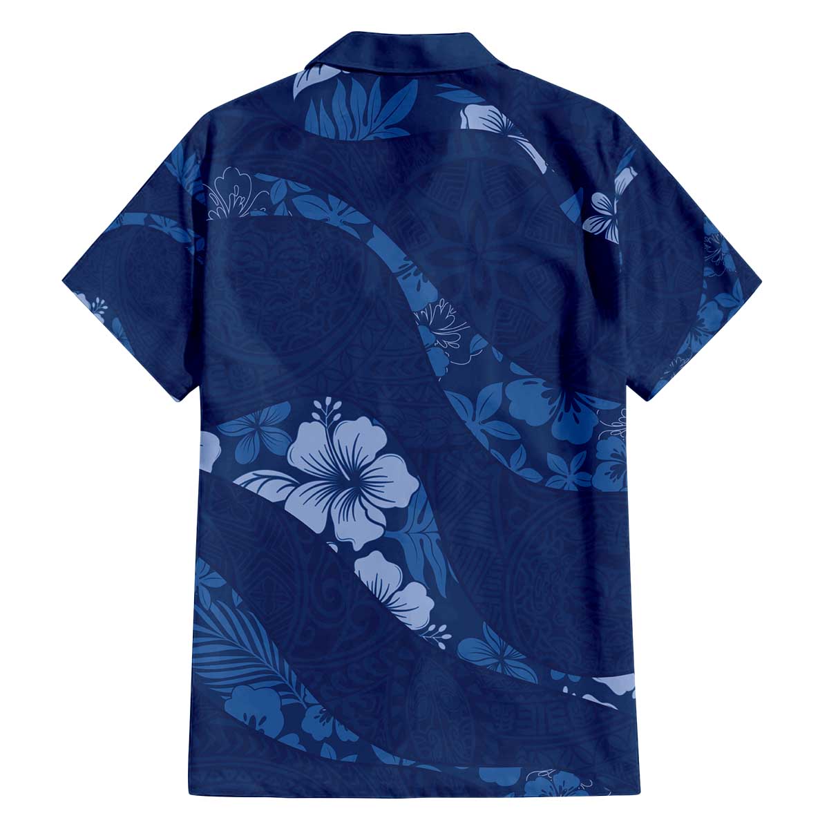 Aloha Hawaii Floral Tapa Family Matching Off The Shoulder Long Sleeve Dress and Hawaiian Shirt Patchwork Navy - Polynesian Pride