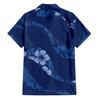 Aloha Hawaii Floral Tapa Family Matching Off The Shoulder Long Sleeve Dress and Hawaiian Shirt Patchwork Navy - Polynesian Pride