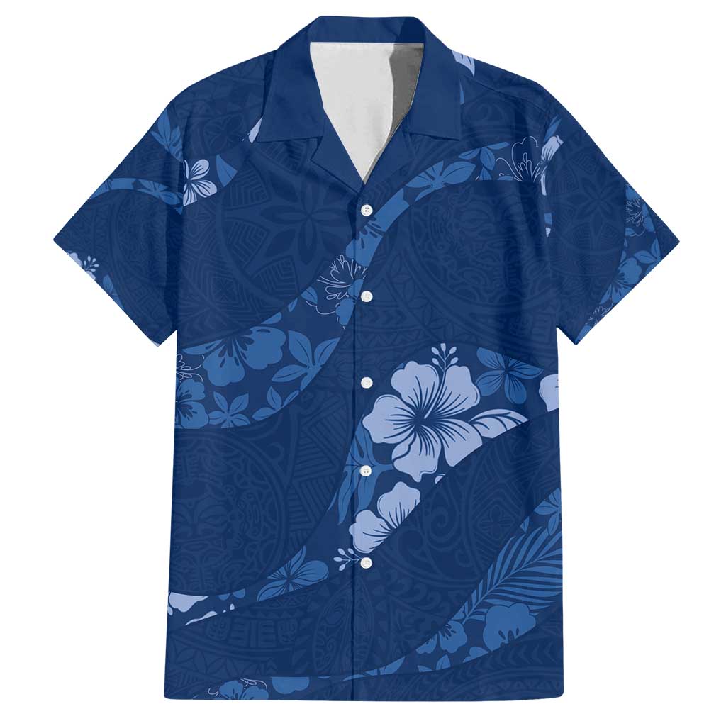 Aloha Hawaii Floral Tapa Family Matching Off Shoulder Short Dress and Hawaiian Shirt Patchwork Navy - Polynesian Pride