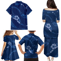 Aloha Hawaii Floral Tapa Family Matching Puletasi and Hawaiian Shirt Patchwork Navy - Polynesian Pride