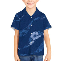 Aloha Hawaii Floral Tapa Family Matching Puletasi and Hawaiian Shirt Patchwork Navy - Polynesian Pride