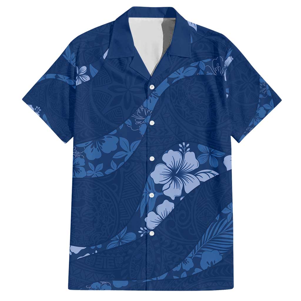 Aloha Hawaii Floral Tapa Family Matching Short Sleeve Bodycon Dress and Hawaiian Shirt Patchwork Navy - Polynesian Pride