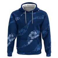 Aloha Hawaii Floral Tapa Hoodie Patchwork Navy - Polynesian Pride