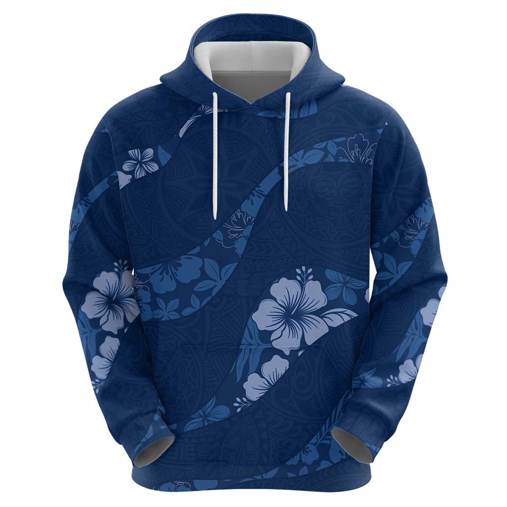 Aloha Hawaii Floral Tapa Hoodie Patchwork Navy - Polynesian Pride