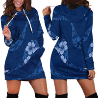 Aloha Hawaii Floral Tapa Hoodie Dress Patchwork Navy - Polynesian Pride