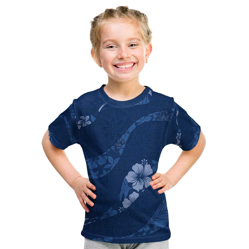 Aloha Hawaii Floral Tapa Kid T Shirt Patchwork Navy - Polynesian Pride