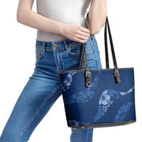 Aloha Hawaii Floral Tapa Leather Tote Bag Patchwork Navy - Polynesian Pride
