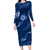 Aloha Hawaii Floral Tapa Long Sleeve Bodycon Dress Patchwork Navy - Polynesian Pride
