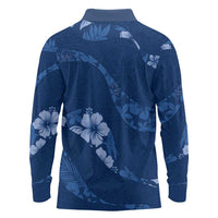 Aloha Hawaii Floral Tapa Long Sleeve Polo Shirt Patchwork Navy - Polynesian Pride