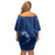 Aloha Hawaii Floral Tapa Off Shoulder Short Dress Patchwork Navy - Polynesian Pride