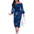 Aloha Hawaii Floral Tapa Off The Shoulder Long Sleeve Dress Patchwork Navy - Polynesian Pride