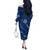 Aloha Hawaii Floral Tapa Off The Shoulder Long Sleeve Dress Patchwork Navy - Polynesian Pride
