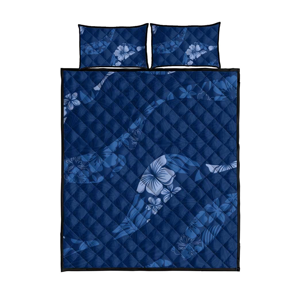 Aloha Hawaii Floral Tapa Quilt Bed Set Patchwork Navy - Polynesian Pride