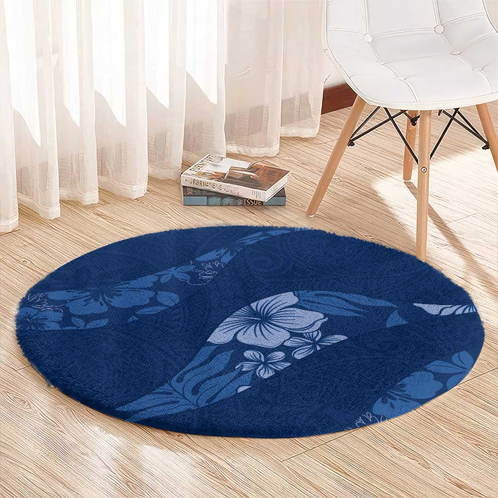 Aloha Hawaii Floral Tapa Round Carpet Patchwork Navy - Polynesian Pride