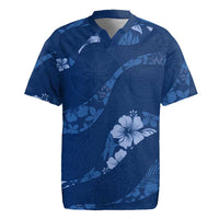 Aloha Hawaii Floral Tapa Rugby Jersey Patchwork Navy - Polynesian Pride
