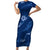 Aloha Hawaii Floral Tapa Short Sleeve Bodycon Dress Patchwork Navy - Polynesian Pride