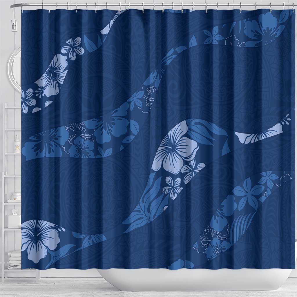 Aloha Hawaii Floral Tapa Shower Curtain Patchwork Navy - Polynesian Pride