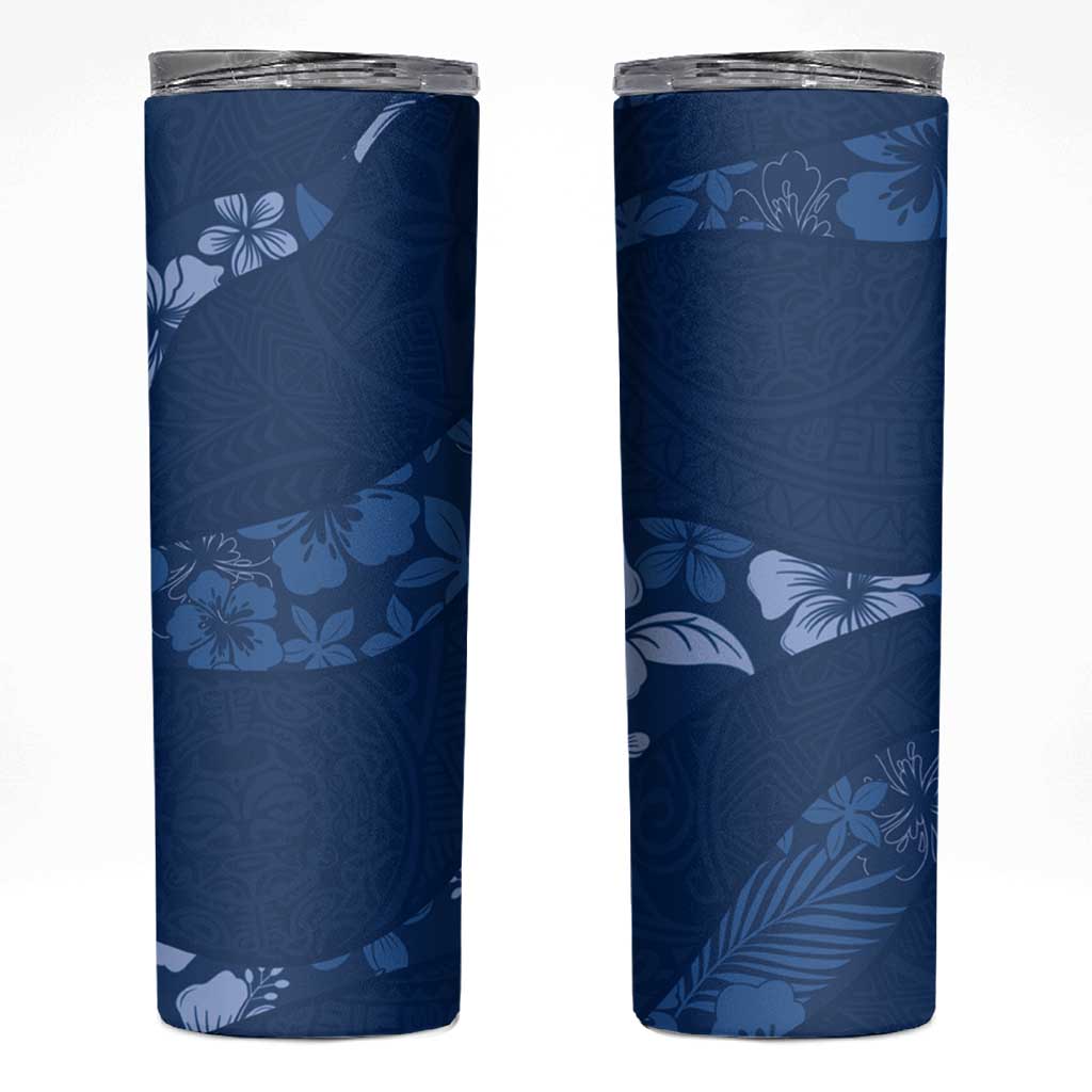Aloha Hawaii Floral Tapa Skinny Tumbler Patchwork Navy - Polynesian Pride