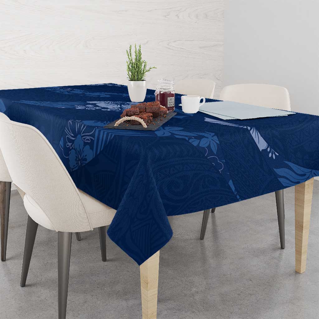 Aloha Hawaii Floral Tapa Tablecloth Patchwork Navy - Polynesian Pride