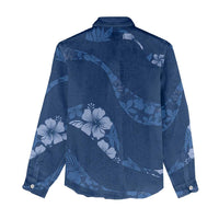 Aloha Hawaii Floral Tapa Women Casual Shirt Patchwork Navy - Polynesian Pride