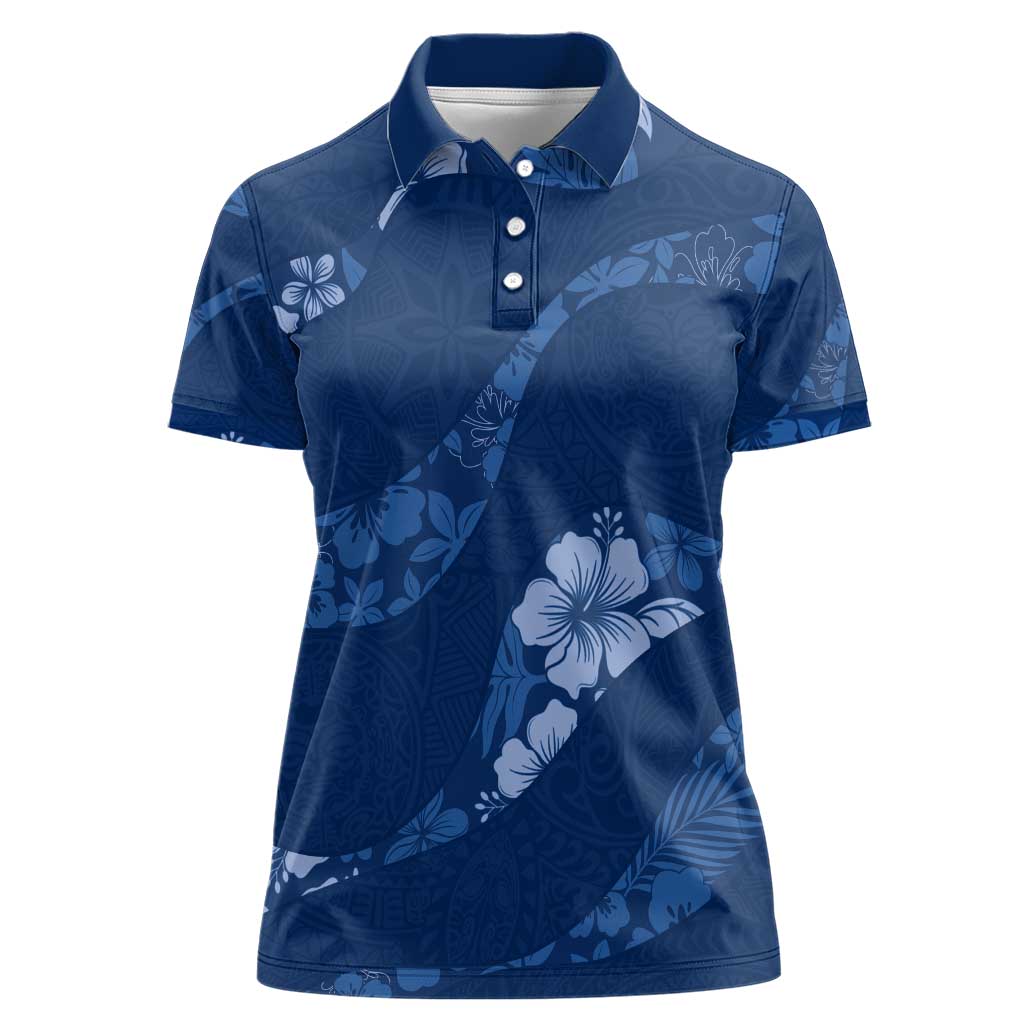 Aloha Hawaii Floral Tapa Women Polo Shirt Patchwork Navy - Polynesian Pride