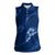 Aloha Hawaii Floral Tapa Women Sleeveless Polo Shirt Patchwork Navy - Polynesian Pride