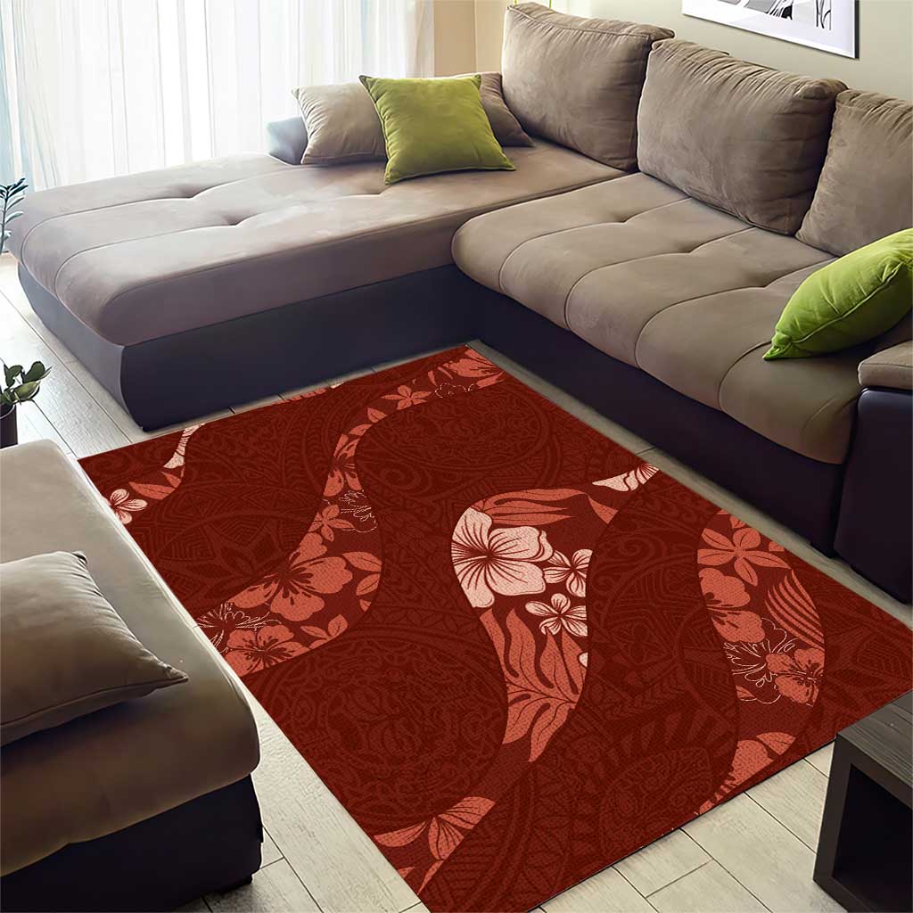 Aloha Hawaii Floral Tapa Area Rug Patchwork Crimson - Polynesian Pride