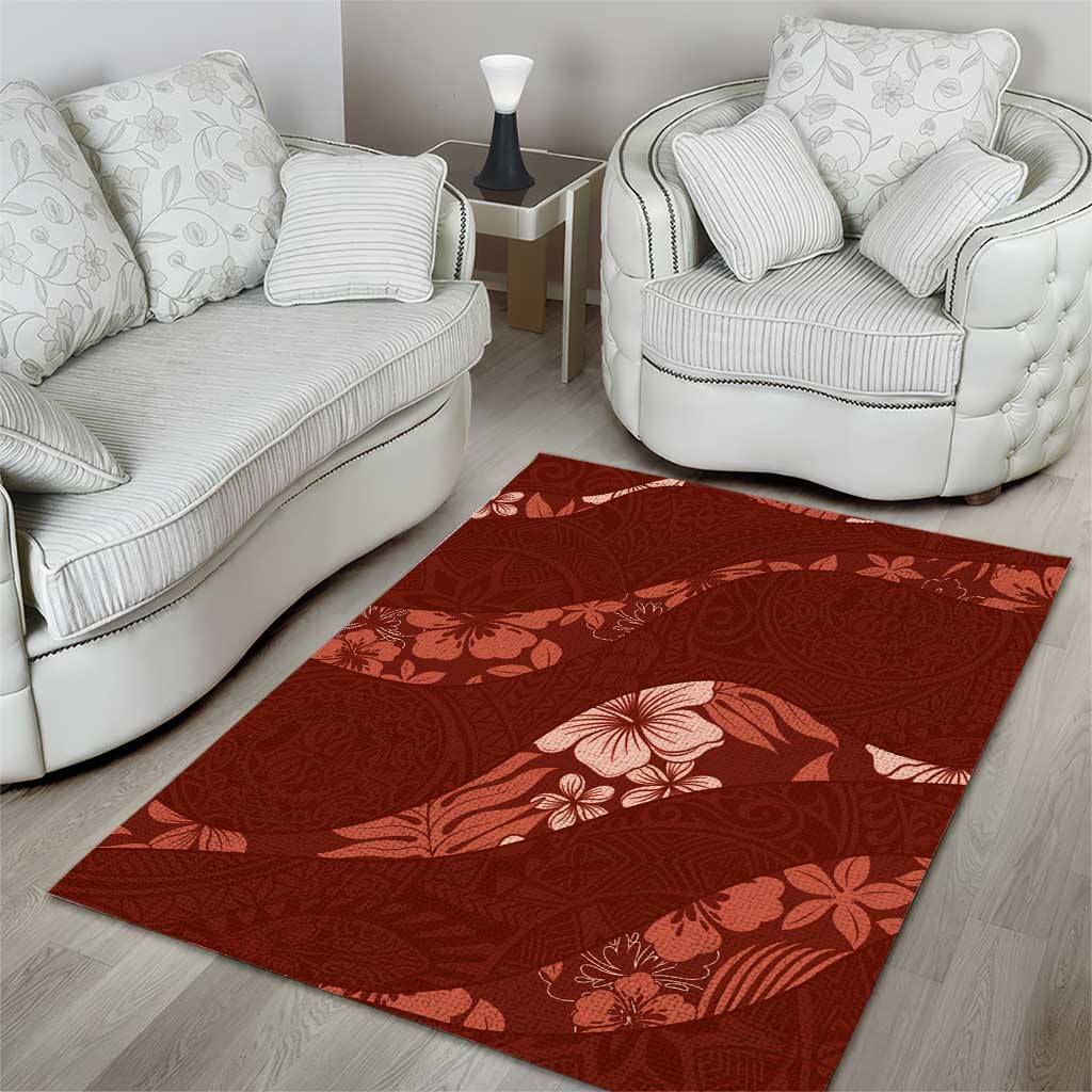 Aloha Hawaii Floral Tapa Area Rug Patchwork Crimson - Polynesian Pride
