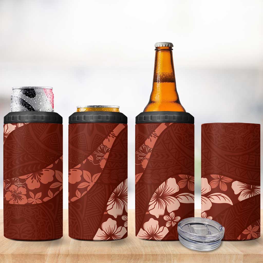 Aloha Hawaii Floral Tapa 4 in 1 Can Cooler Tumbler Patchwork Crimson - Polynesian Pride