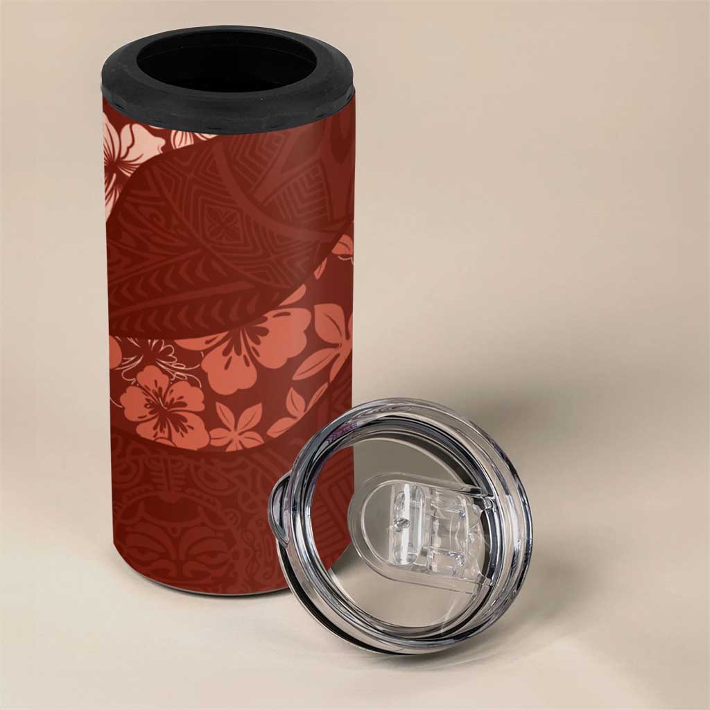 Aloha Hawaii Floral Tapa 4 in 1 Can Cooler Tumbler Patchwork Crimson - Polynesian Pride