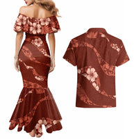 Aloha Hawaii Floral Tapa Couples Matching Mermaid Dress and Hawaiian Shirt Patchwork Crimson - Polynesian Pride