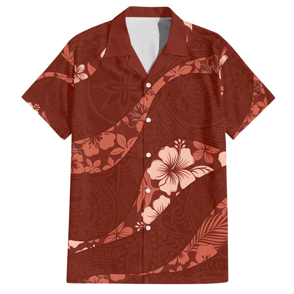 Aloha Hawaii Floral Tapa Family Matching Long Sleeve Bodycon Dress and Hawaiian Shirt Patchwork Crimson - Polynesian Pride