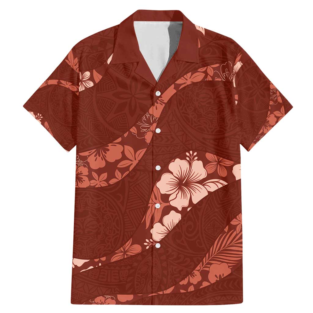 Aloha Hawaii Floral Tapa Family Matching Mermaid Dress and Hawaiian Shirt Patchwork Crimson - Polynesian Pride