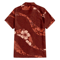 Aloha Hawaii Floral Tapa Family Matching Short Sleeve Bodycon Dress and Hawaiian Shirt Patchwork Crimson - Polynesian Pride