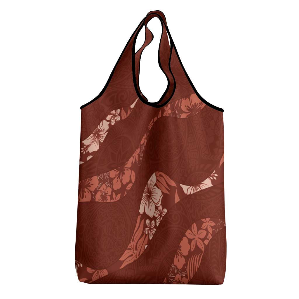 Aloha Hawaii Floral Tapa Grocery Bag Patchwork Crimson - Polynesian Pride