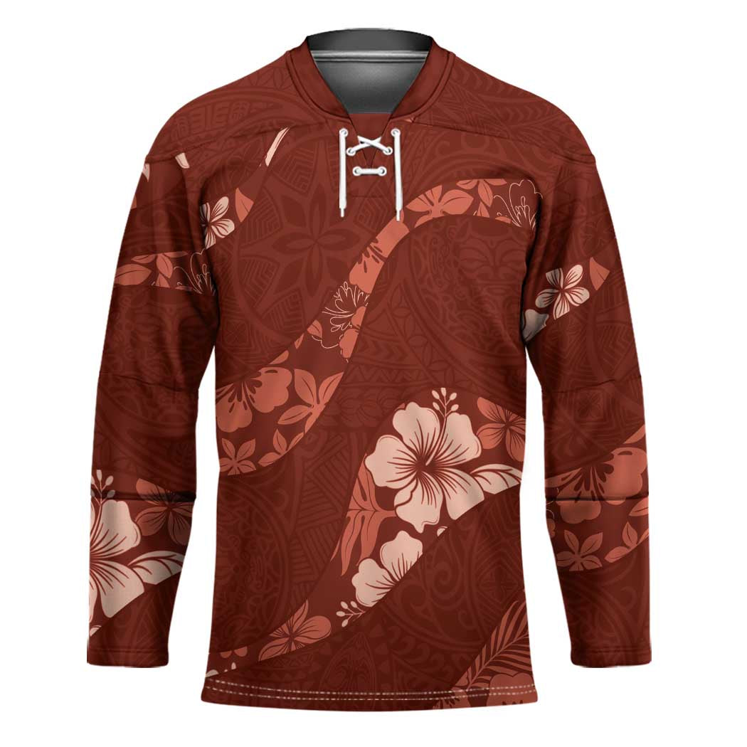 Aloha Hawaii Floral Tapa Hockey Jersey Patchwork Crimson - Polynesian Pride