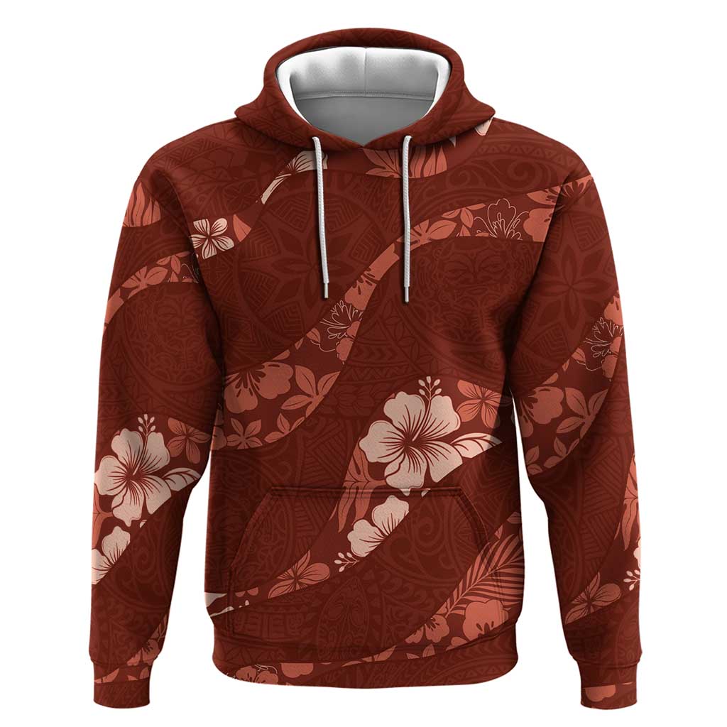 Aloha Hawaii Floral Tapa Hoodie Patchwork Crimson - Polynesian Pride