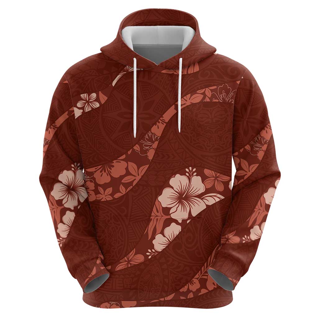 Aloha Hawaii Floral Tapa Hoodie Patchwork Crimson - Polynesian Pride