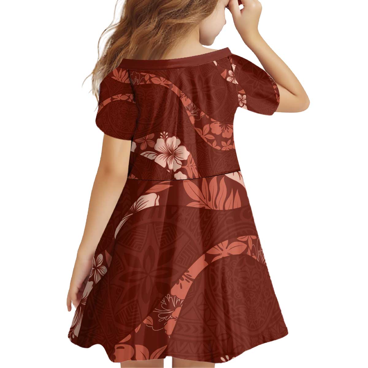 Aloha Hawaii Floral Tapa Kid Short Sleeve Dress Patchwork Crimson - Polynesian Pride