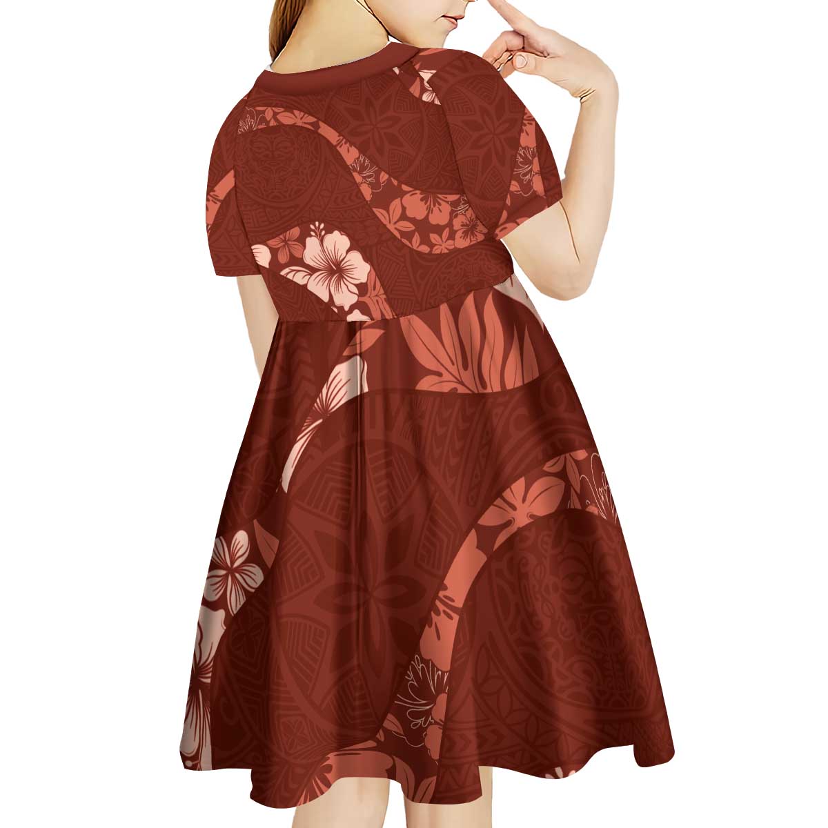 Aloha Hawaii Floral Tapa Kid Short Sleeve Dress Patchwork Crimson - Polynesian Pride