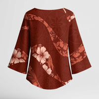Aloha Hawaii Floral Tapa Kimono Sleeve Blouse Patchwork Crimson - Polynesian Pride