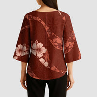 Aloha Hawaii Floral Tapa Kimono Sleeve Blouse Patchwork Crimson - Polynesian Pride
