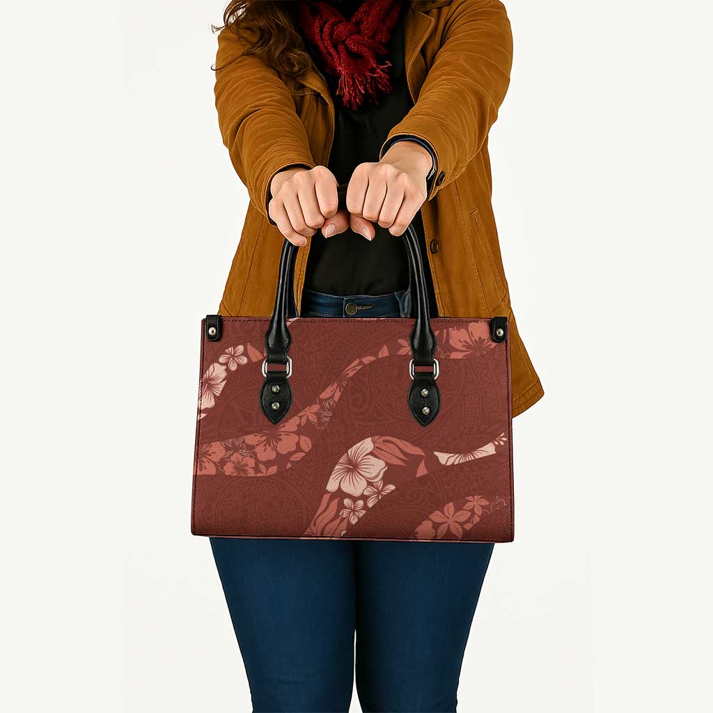 Aloha Hawaii Floral Tapa Leather Bag Patchwork Crimson - Polynesian Pride