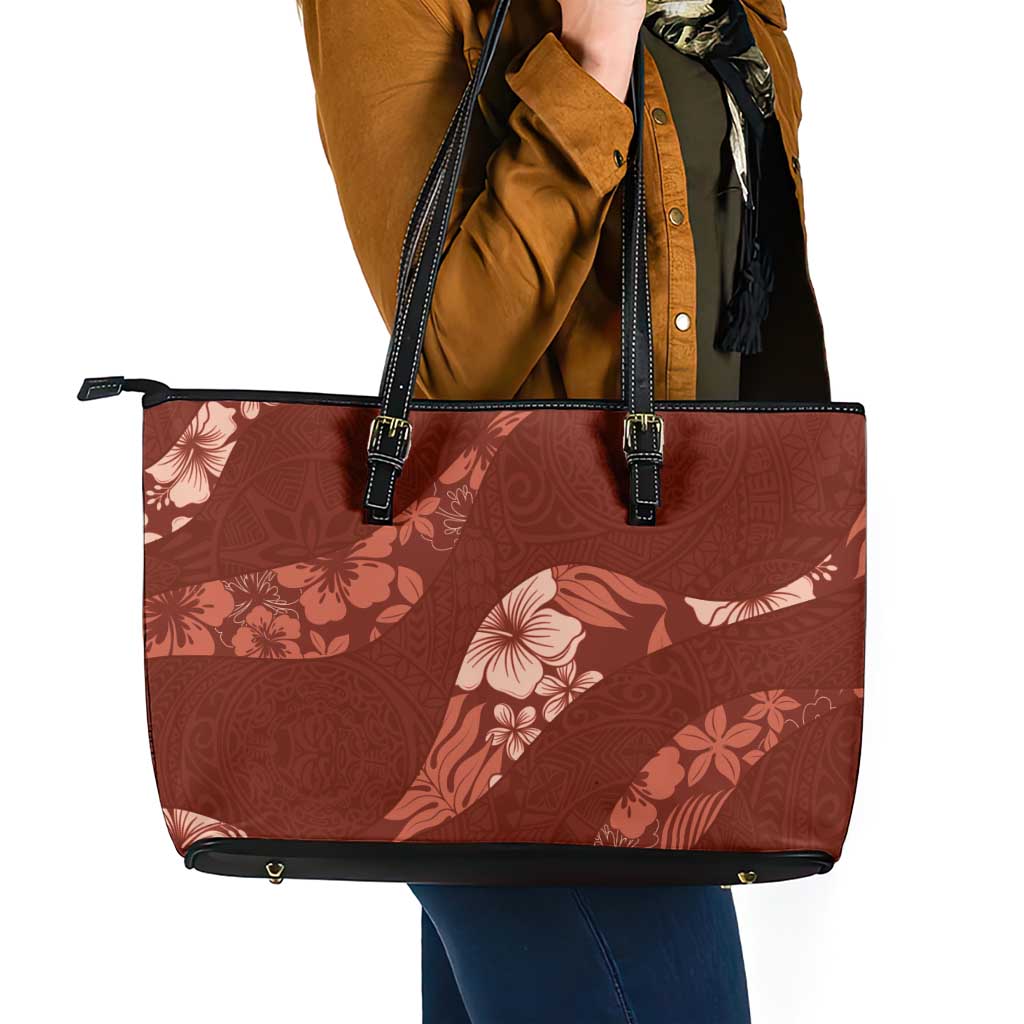Aloha Hawaii Floral Tapa Leather Tote Bag Patchwork Crimson - Polynesian Pride