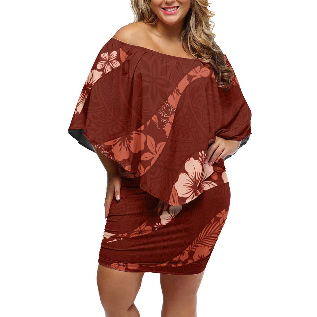 Aloha Hawaii Floral Tapa Off Shoulder Short Dress Patchwork Crimson - Polynesian Pride