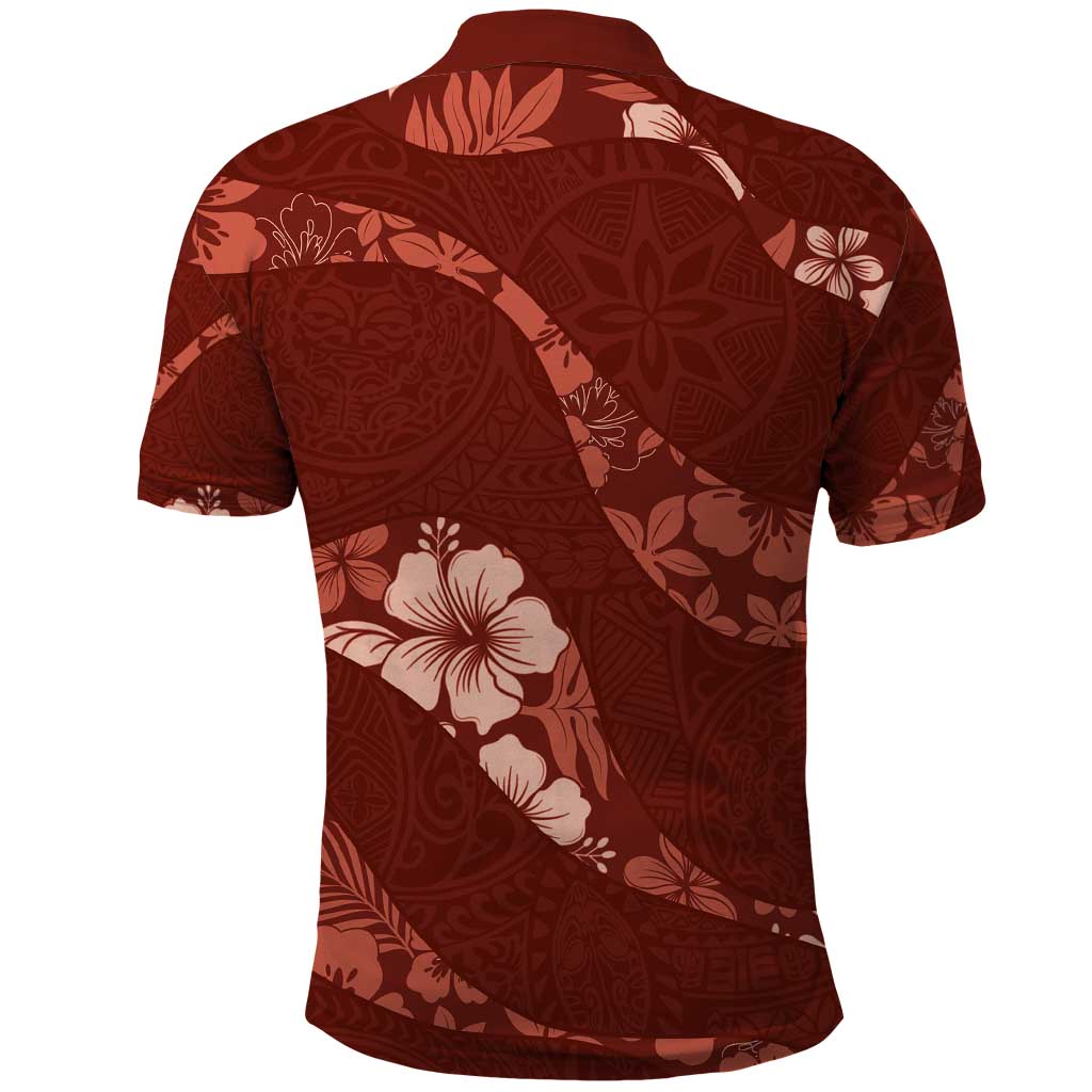 Aloha Hawaii Floral Tapa Polo Shirt Patchwork Crimson - Polynesian Pride