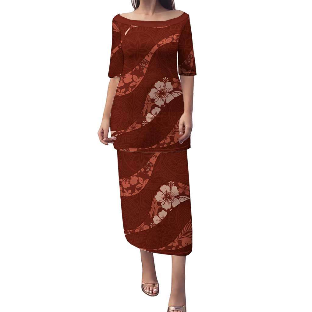 Aloha Hawaii Floral Tapa Puletasi Patchwork Crimson - Polynesian Pride