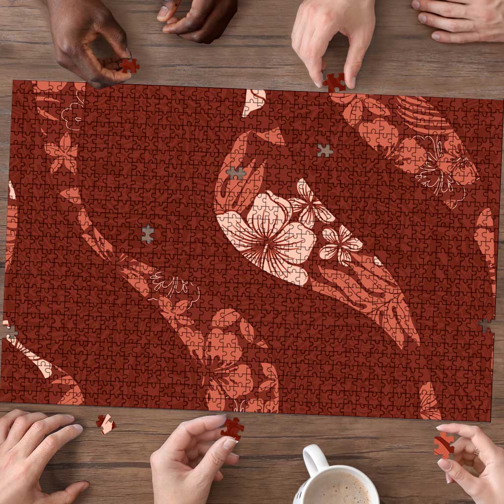 Aloha Hawaii Floral Tapa Puzzle Patchwork Crimson - Polynesian Pride